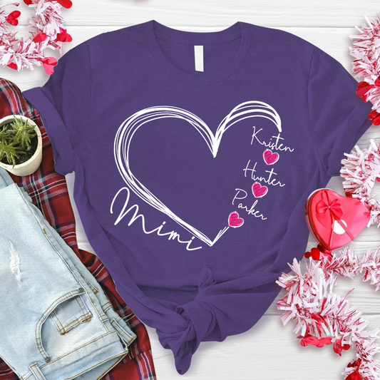 Custom Mimi Heart And Kids T-Shirt, Personalized Mimi Shirt, Mother's Day Gift For Grandma Mimi Nana Gigi Gaga Grammy