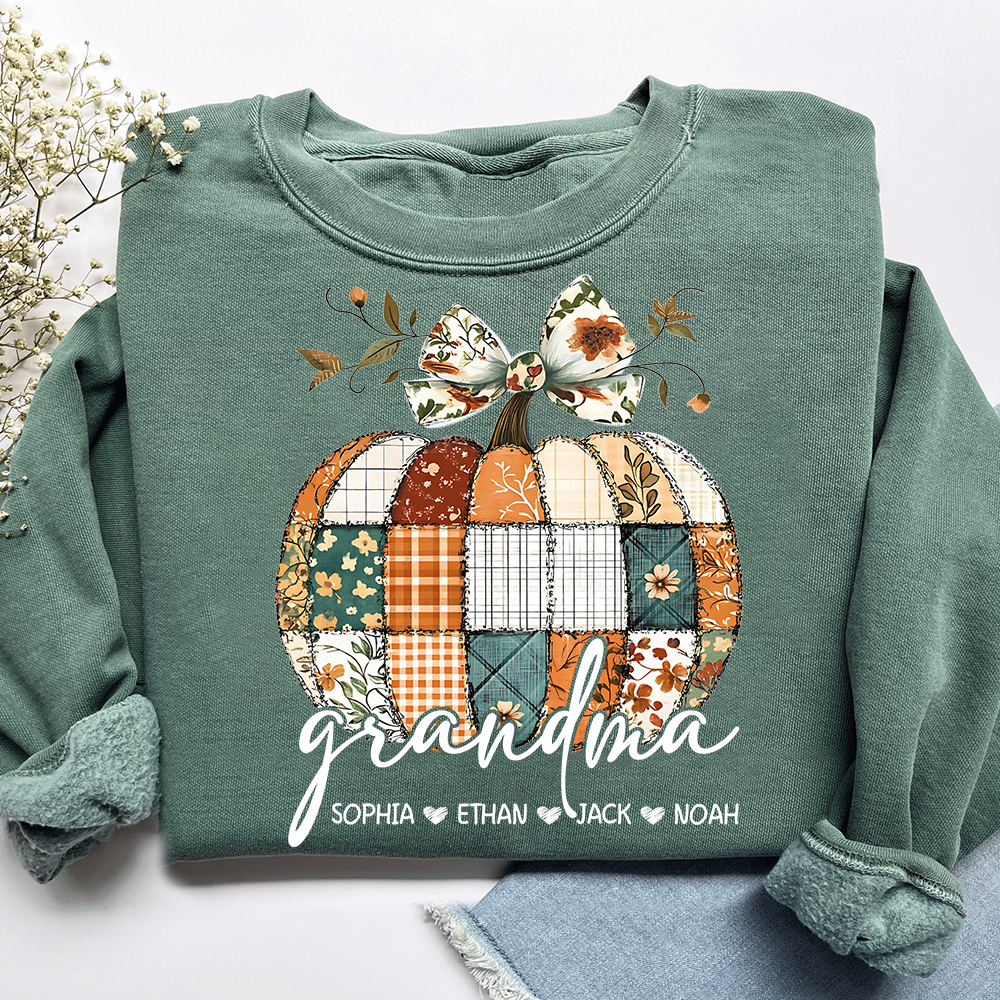 Vintage Patchwork Pumpkin Sweatshirt,  ustom Gifts for Grandma and Grandchild
