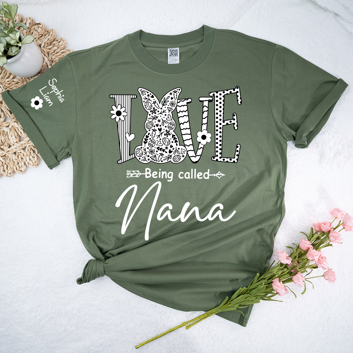Personalized Love Being Called Nana Shirt With Bunny Art, Easter Grandma Nana Tee