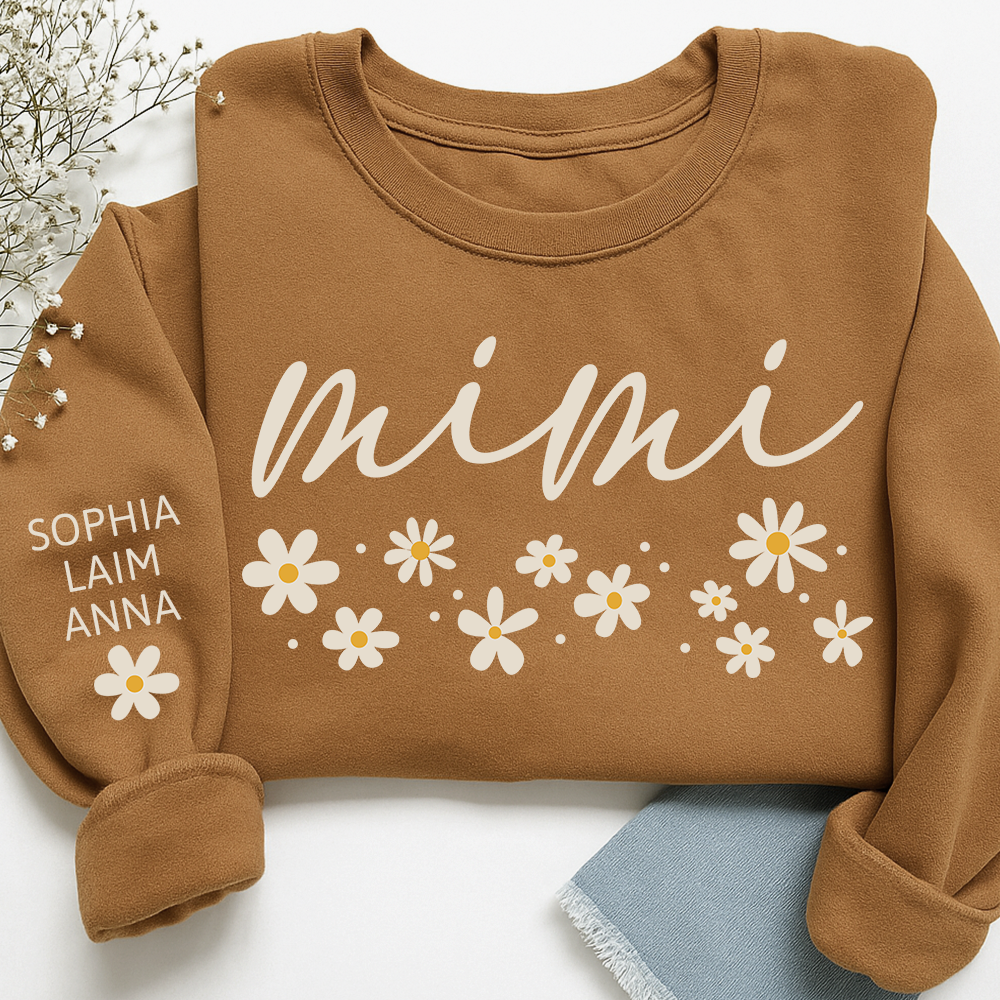 Personalized Floral Daisy Sweatshirt, Custom Nicknames for Mimi And Kids