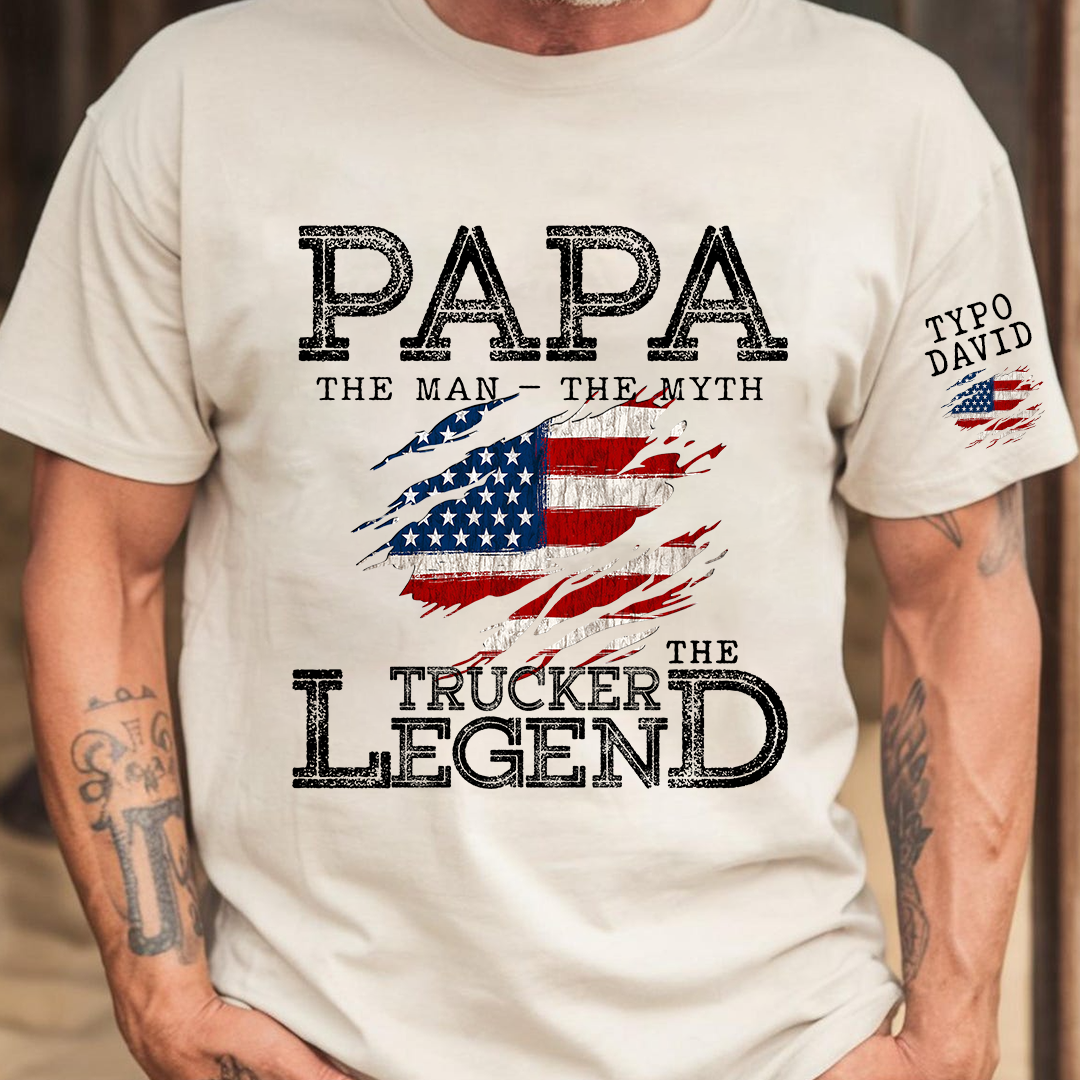 Personalized Papa The Man The Myth The Legend Trucker, 4th July Independence Day American Flag Gift For Grandpa And kids