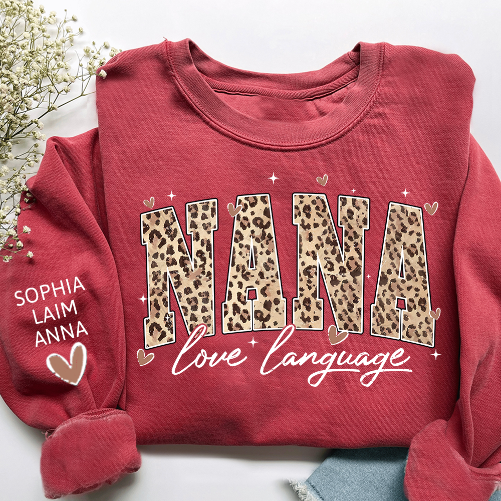 Personalized Nana And Kids Sweatshirt, Love Language Leopard Design for Valentine