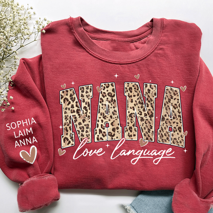 Personalized Nana And Kids Sweatshirt, Love Language Leopard Design for Valentine