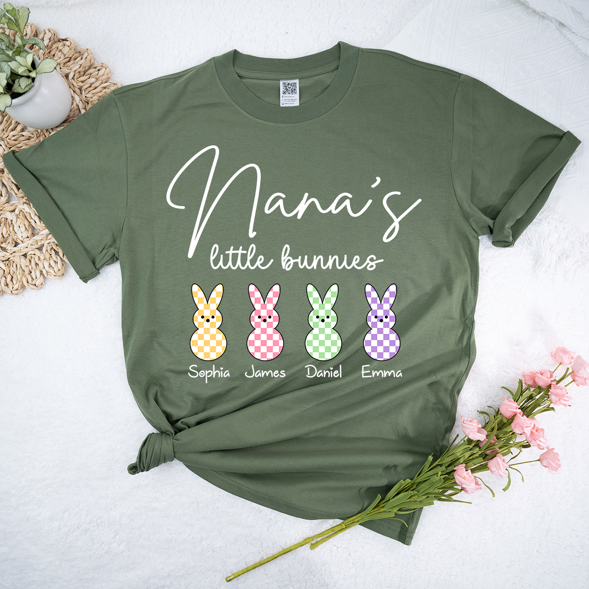 Personalized Nana Easter Shirt With Bunny Names, Nana’s Little Bunnies Custom Grandma T Shirt