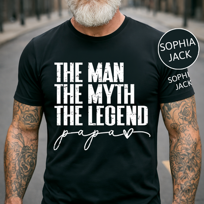The Man The Myth The Legend Papa T-Shirt – Personalized Names Gift for Dad Fathers Day Birthday