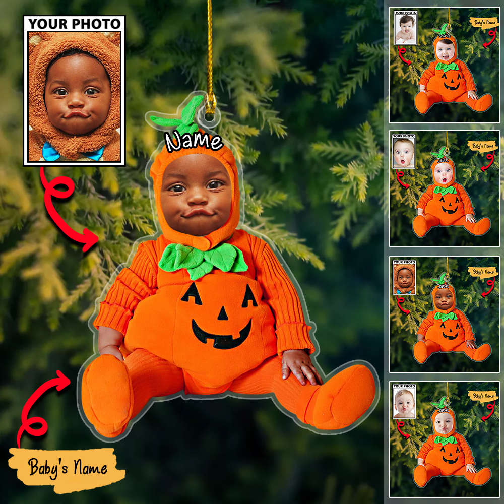 Baby Photo Ornament, Custom Pumpkin Halloween And Merry Christmas Decoration with Name
