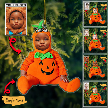 Baby Photo Ornament, Custom Pumpkin Halloween And Merry Christmas Decoration with Name