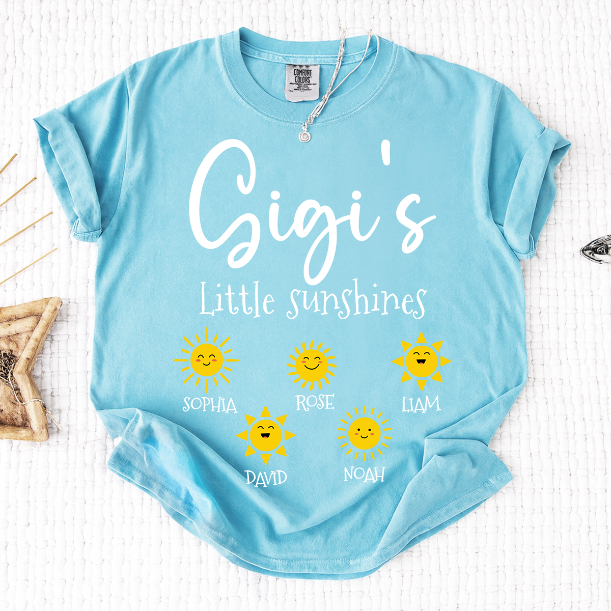 Comfort Colors® Personalized Gigi Shirt with Grandkids Names, Gigi's Little Sunshines Tee, Custom Grandma Shirt, Family Gift from Grandchildren