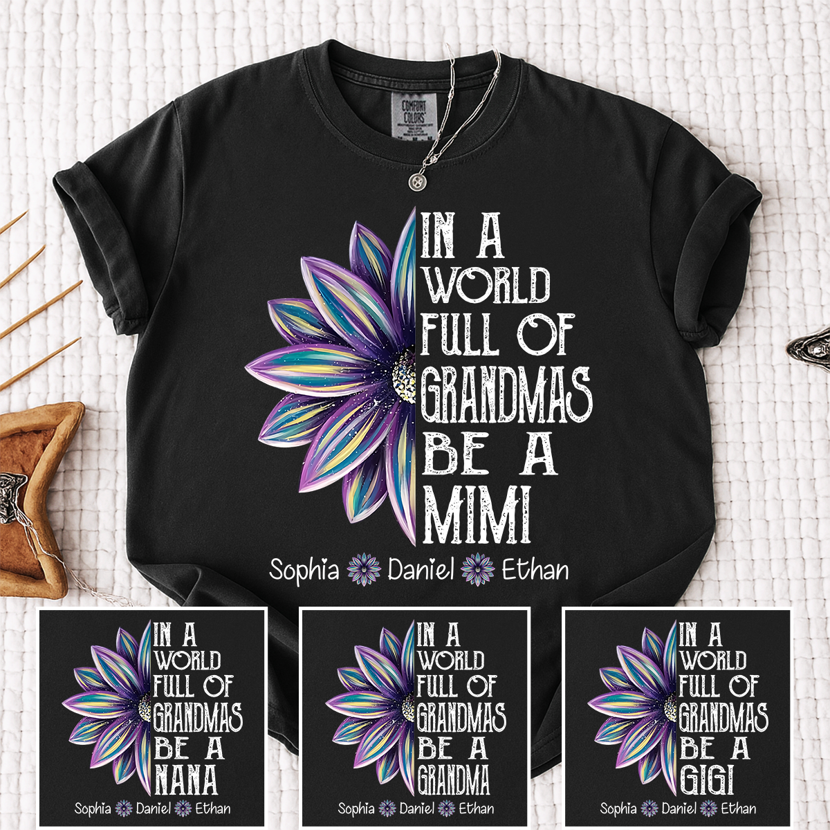 Comfort Colors Personalized Mimi Shirt with Kids Names In a World Full of Grandmas Be a Mimi with Floral Graphic Custom Family Tee