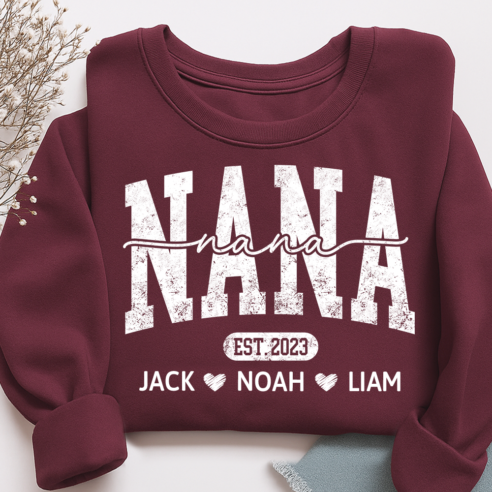 Nana Est And Grandkids Custom Sweatshirt As Gift For Grandmother And Grandchild