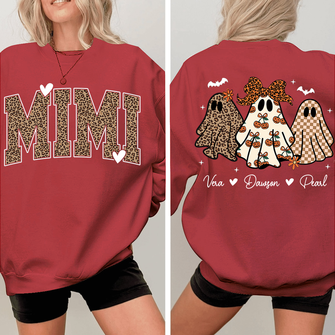 Personalized Mimi Leopard Print Halloween Sweatshirt, Gift for Grandma And Kids