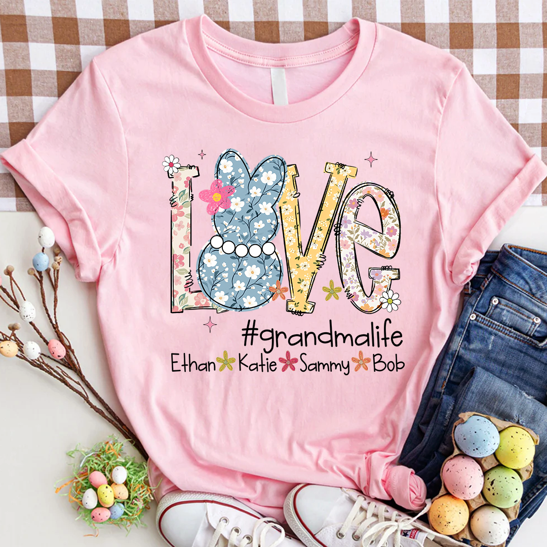 Grandma Life Love Shirt Personalized with Grandkids Names, Floral Family T Shirt