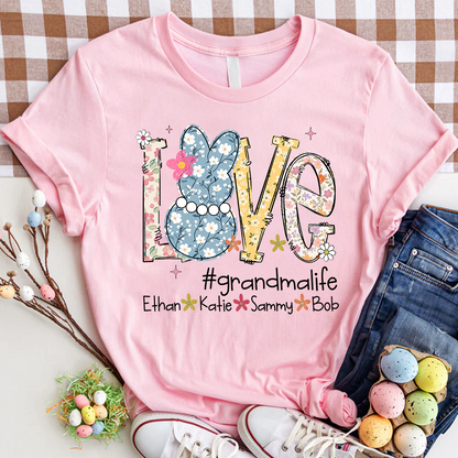 Grandma Life Love Shirt Personalized with Grandkids Names, Floral Family T Shirt