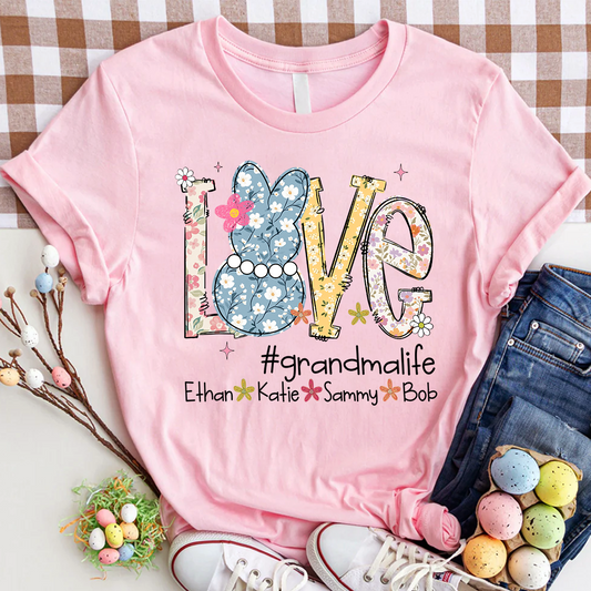 Grandma Life Love Shirt Personalized with Grandkids Names, Floral Family T Shirt