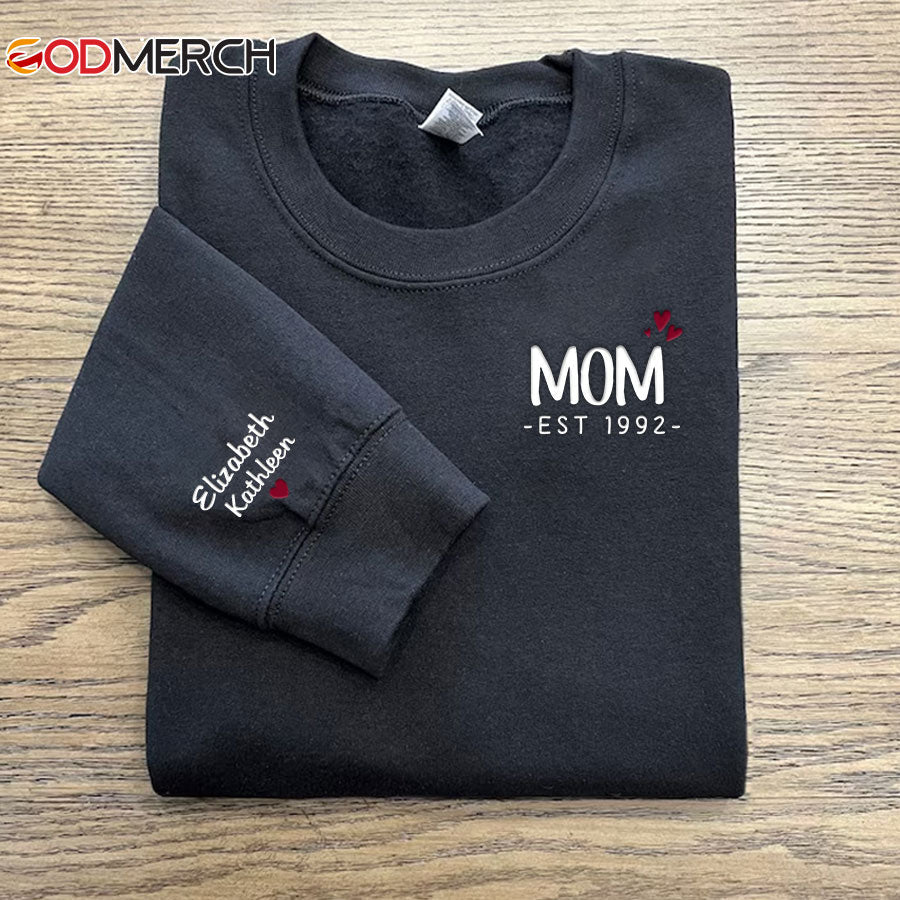 Godmerch Personalized Embroidered Mom Est Sweatshirt