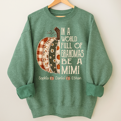 Personalized Mimi Pumpkin Shirt, Fall Floral Patchwork Grandma Tee, In a World Full of Grandmas Be a Mimi Gift Shirt