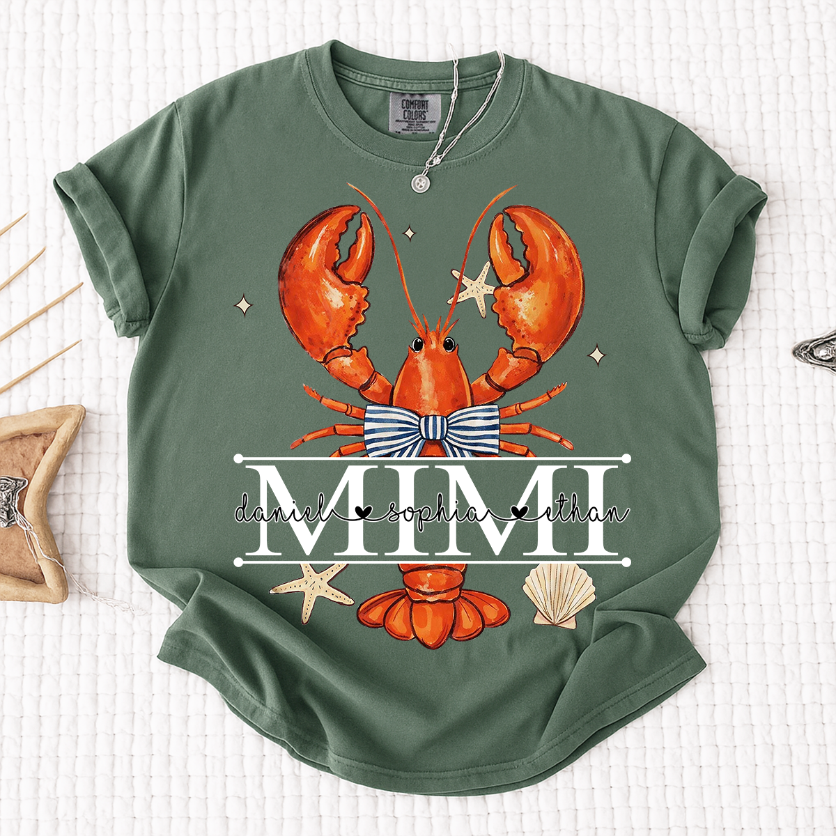Comfort Colors® Lobster Mimi Shirt for Grandma, Customizable Name Summer T-Shirt, Fun Seafood Design Tee