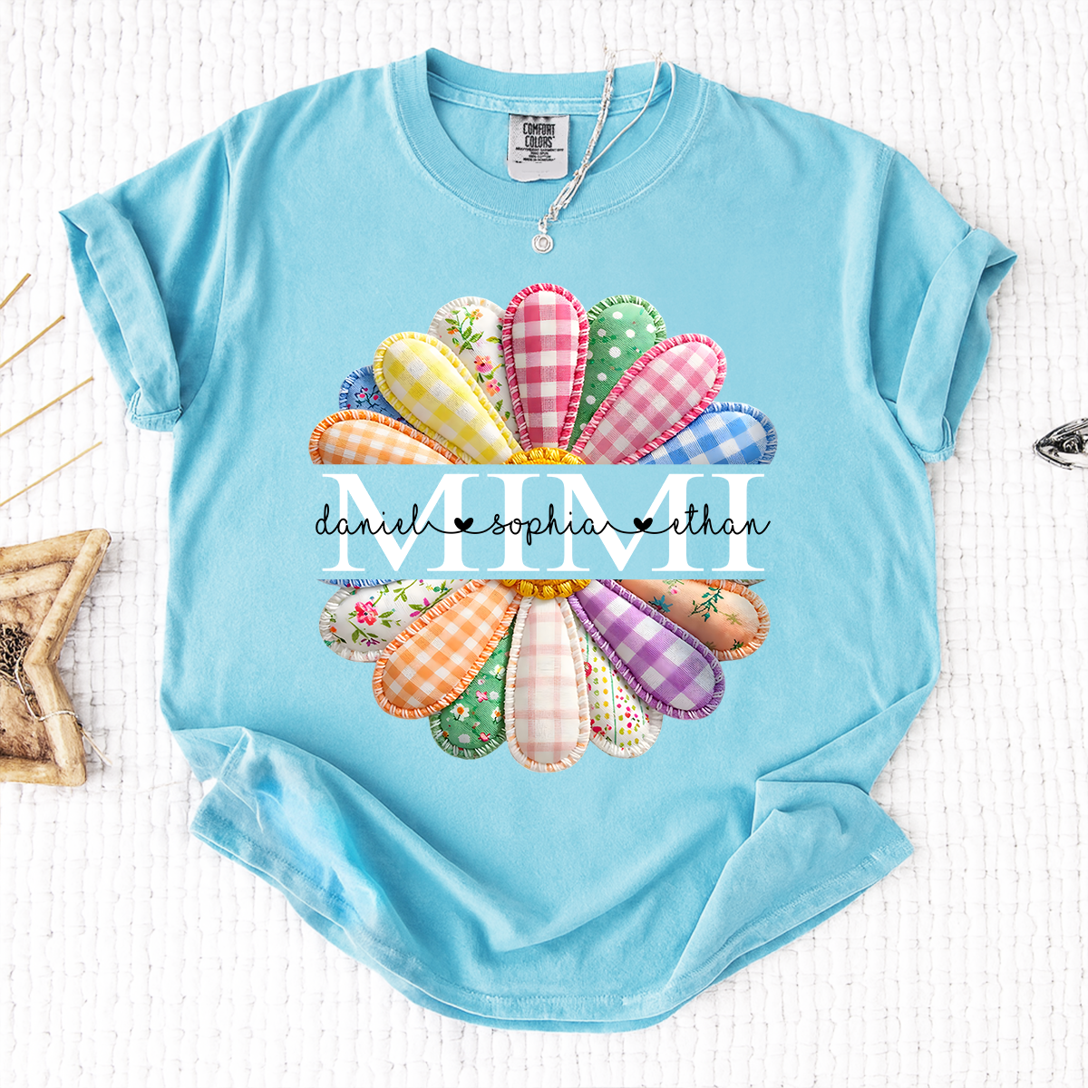 Comfort Colors MIMI Custom T Shirt, Personalized with Grandkids Names, Vibrant Floral Design for Mimi
