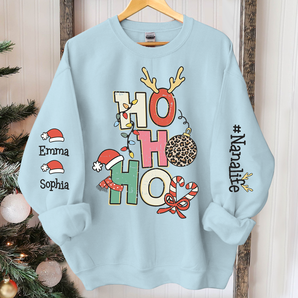 Retro Ho Ho Ho Christmas Sweatshirt, Custom Nana And Kids, Grandma Gift TH Sweatshirt