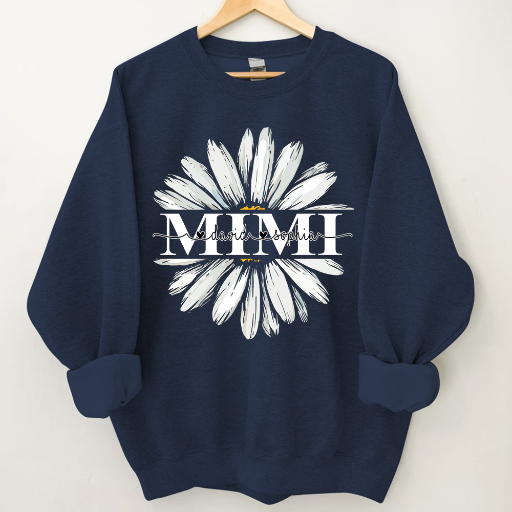 Mimi White Daisy Flower With Grandkids Sweatshirt