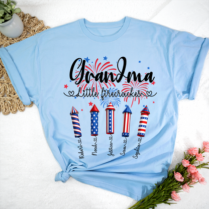 Grandma Little Firecrackers Shirt Patriotic Fireworks Family T Shirt for 4th of July
