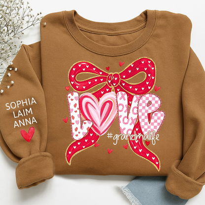 Custom Grandma Life Love Sweatshirt, Heart Bow Valentine Gift