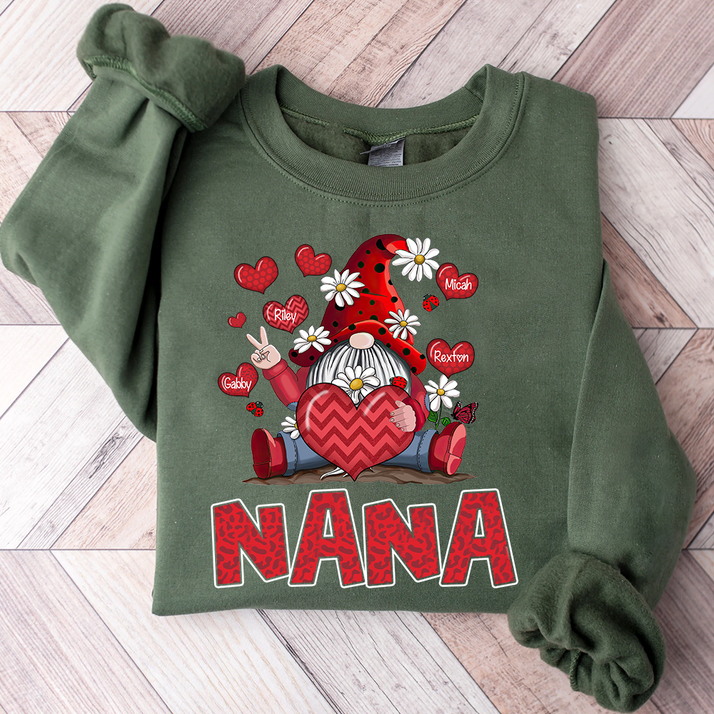 Nana Valentine Sweatshirt with Gnome Heart Design, Cute Family Love Crewneck