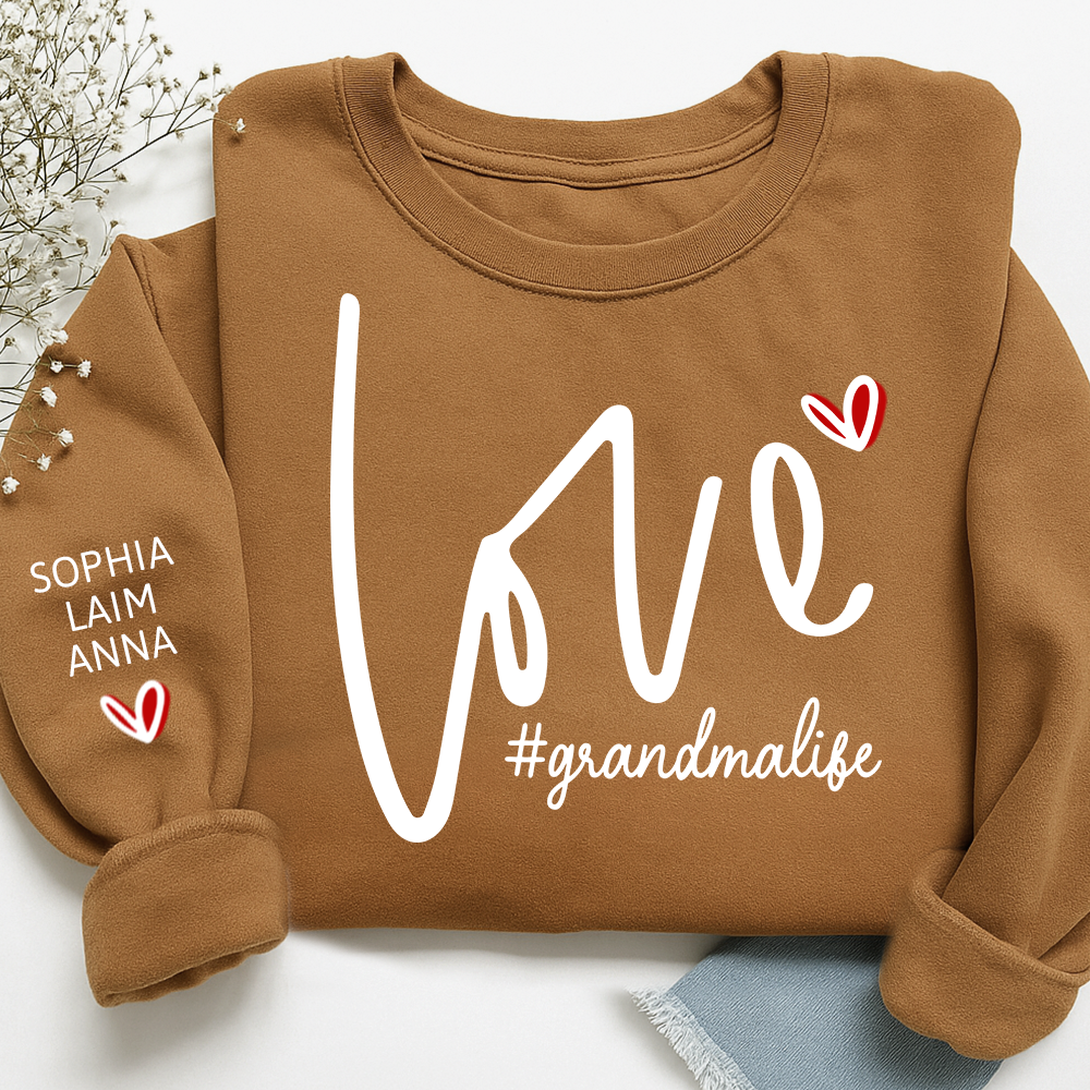 Custom Love Grandma Life Valentine Sweatshirt, Heart Valentine Gifts For Grandma And Kids