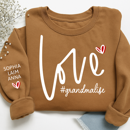 Custom Love Grandma Life Valentine Sweatshirt, Heart Valentine Gifts For Grandma And Kids