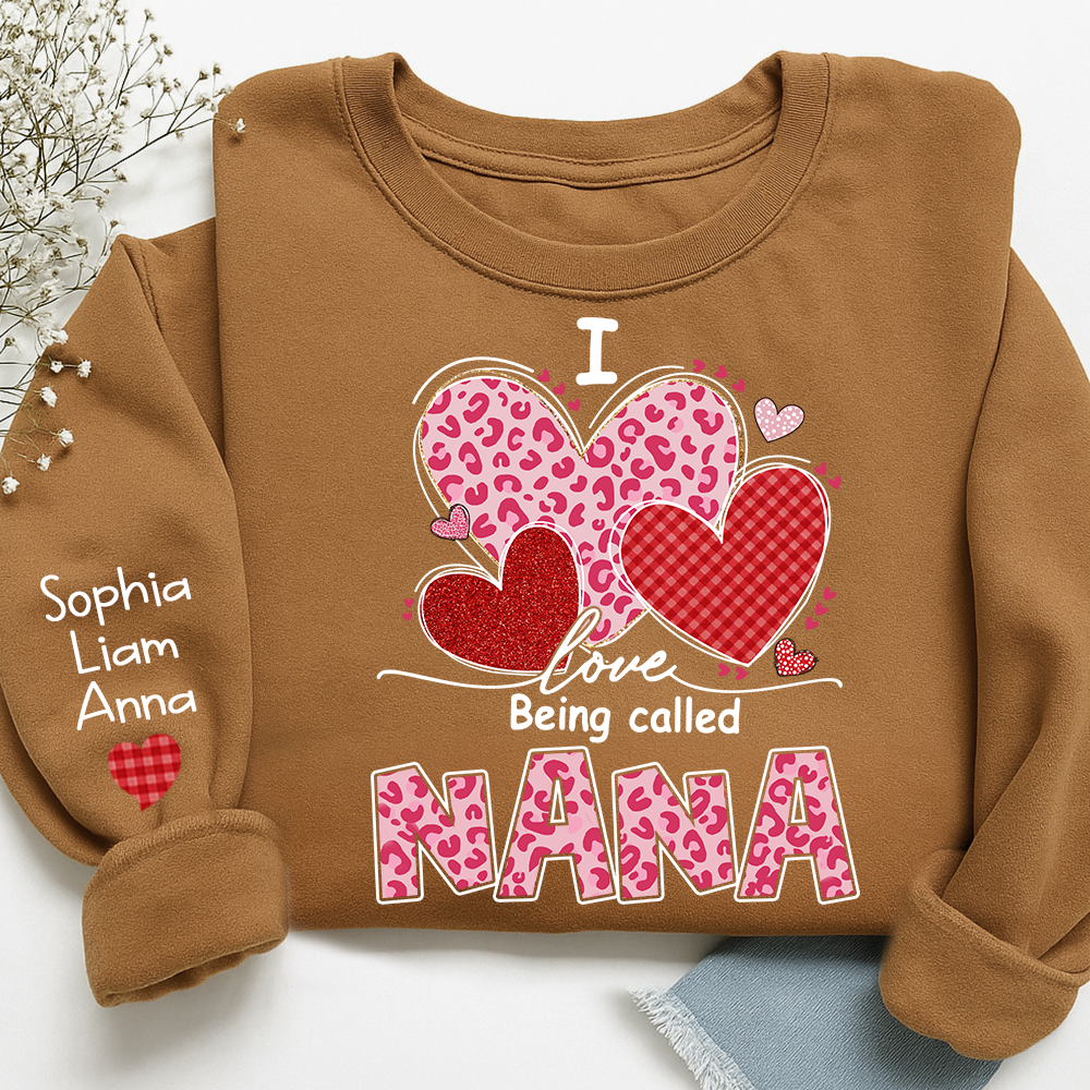 Personalized Mimi Sweatshirt, I Love Nana Leopard Heart Graphic, Cozy Valentine Family Style