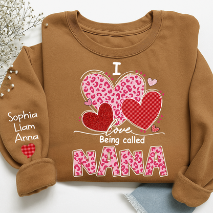 Personalized Mimi Sweatshirt, I Love Nana Leopard Heart Graphic, Cozy Valentine Family Style
