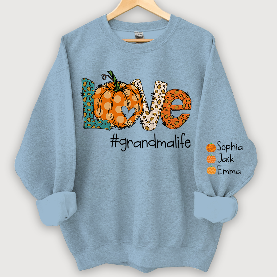 Love grandmalife Leopard ,Pumpkin Fall Personalized Autumn Sweatshirt