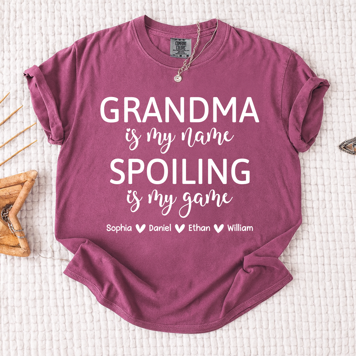 Comfort Colors Custom Grandma T Shirt with Kids Names Grandma is My Name Spoiling is My Game Personalized Family Shirt