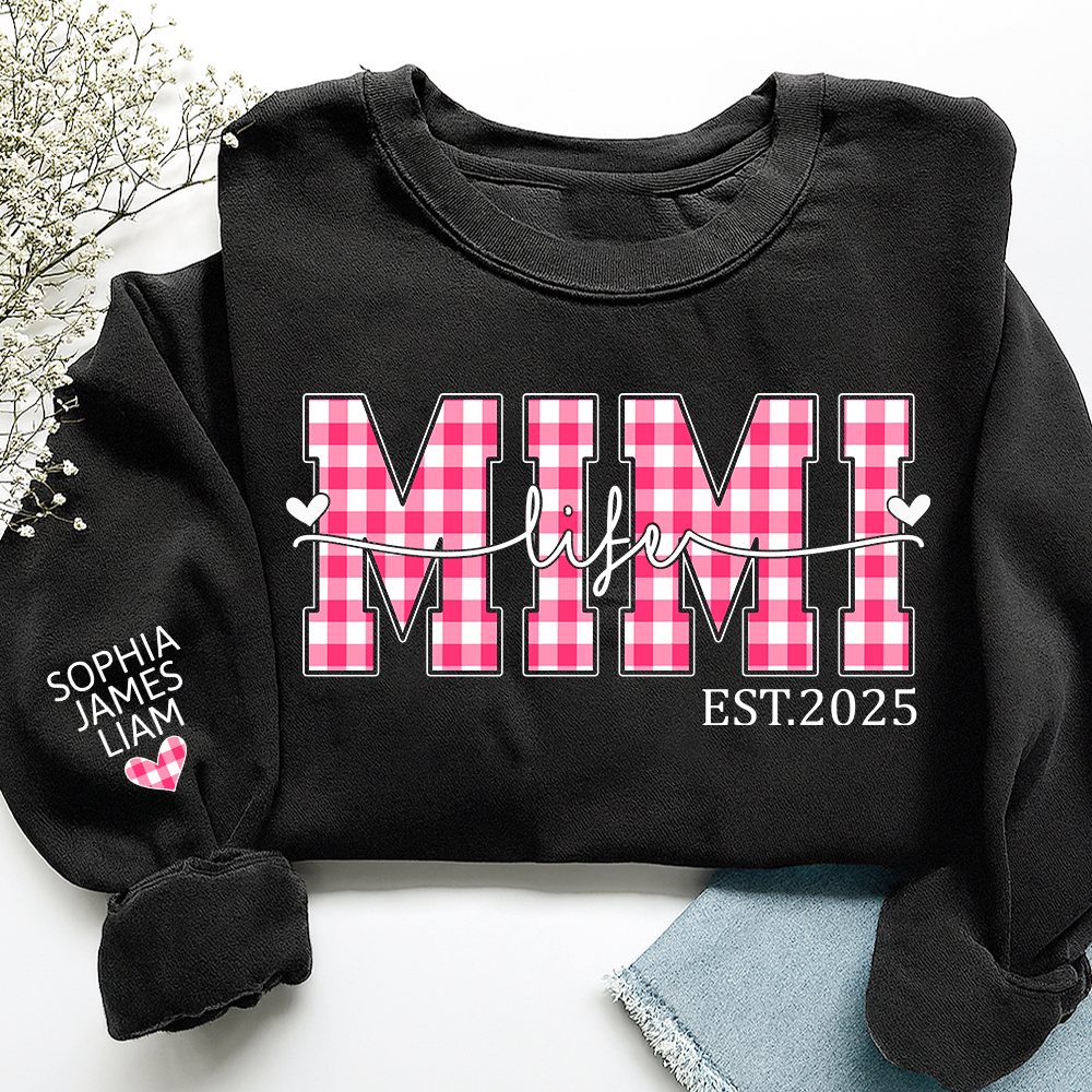 Personalized Mimi Life Sweatshirt EST 2025, Custom Grandma Crewneck with Grandkids Names, Mimi Valentine Gift