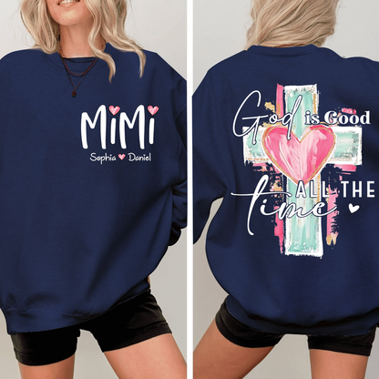 Custom Hand Drawn Cross Sweatshirt, Gift for Mimi And Grandchild