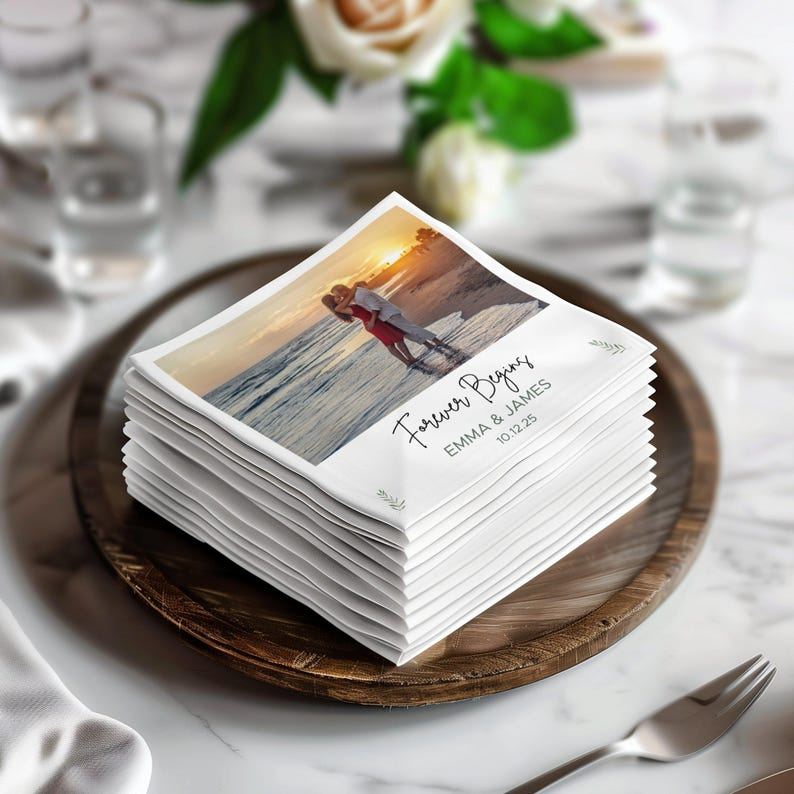 Custom Photo Napkins - Wedding Picture Napkins Engagement Party Anniversary Keepsake Cocktail & Luncheon Napkins Memory Napkins