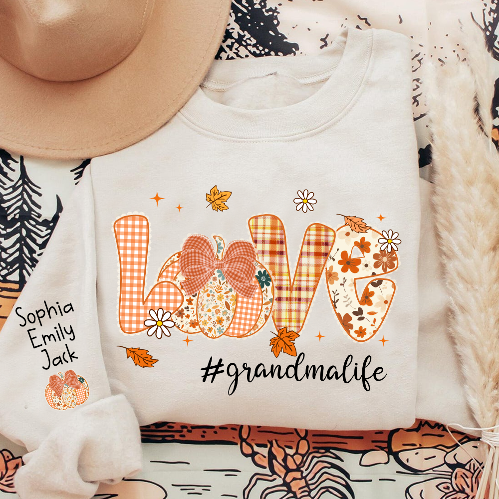 Custom Love Grandma Pumkin, Preppy Floral Fall Grandma And Kids