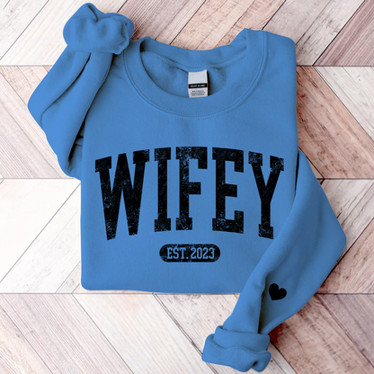 Personalize Wifey Sweatshirt, Engagement Sweatshirt, Bridal Shower Gift, Gift For Bride, New Wife Sweatshirt