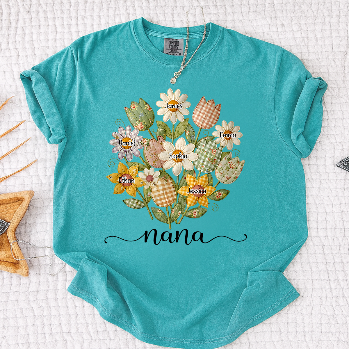 Comfort Colors Personalized Nana Shirt with Grandkids Names, Custom Flower Bouquet Grandma T Shirt, Family Gift for Nana