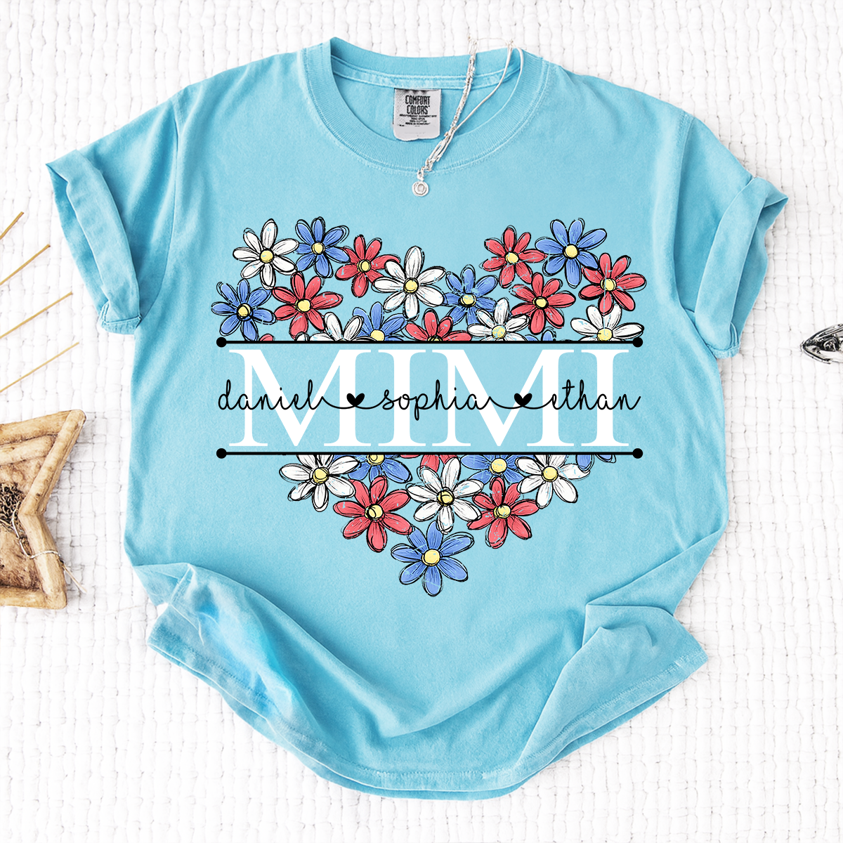 Comfort Colors® Mimi Shirt with A Unique American Flower Design, American Flag shirt, a gift for Grandma And Grandchildren