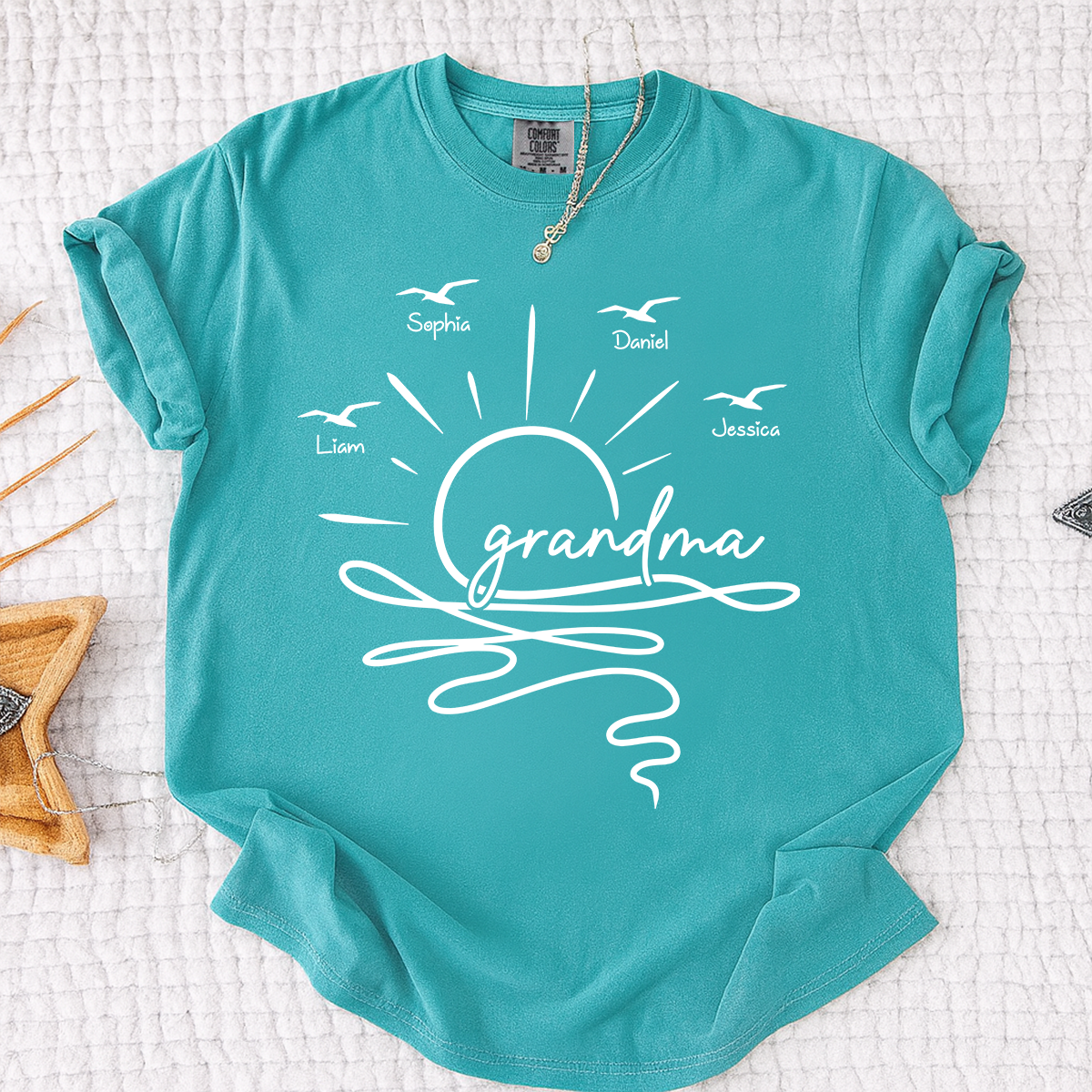 Comfort Colors Personalized Grandma Sunset Shirt, Custom Grandkids Names T Shirt, Beach Grandma Gift for Nana Mimi Gigi Women