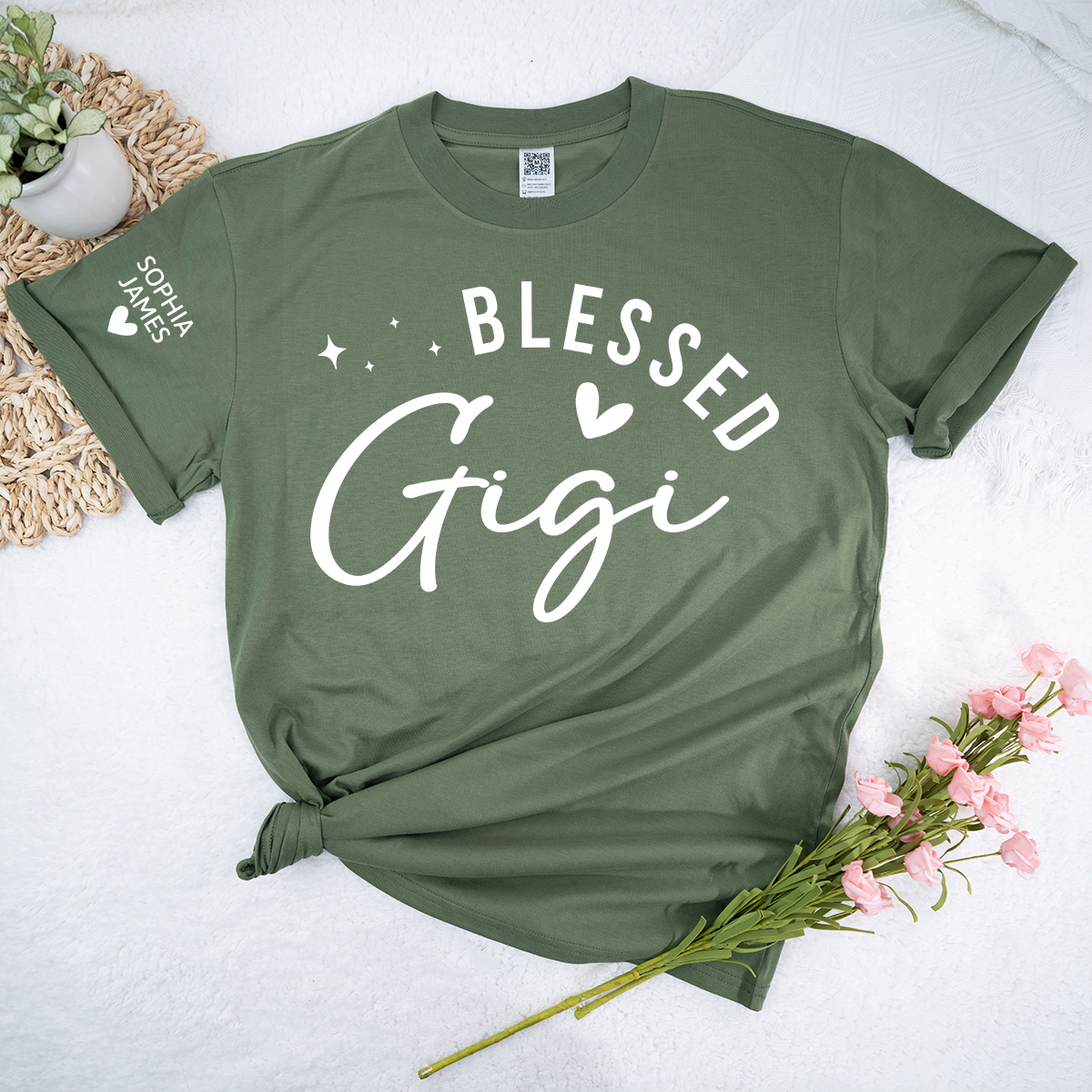 Blessed Gigi Shirt, Personalized Grandma T-Shirt with Heart, Custom Family Apparel for Gigi