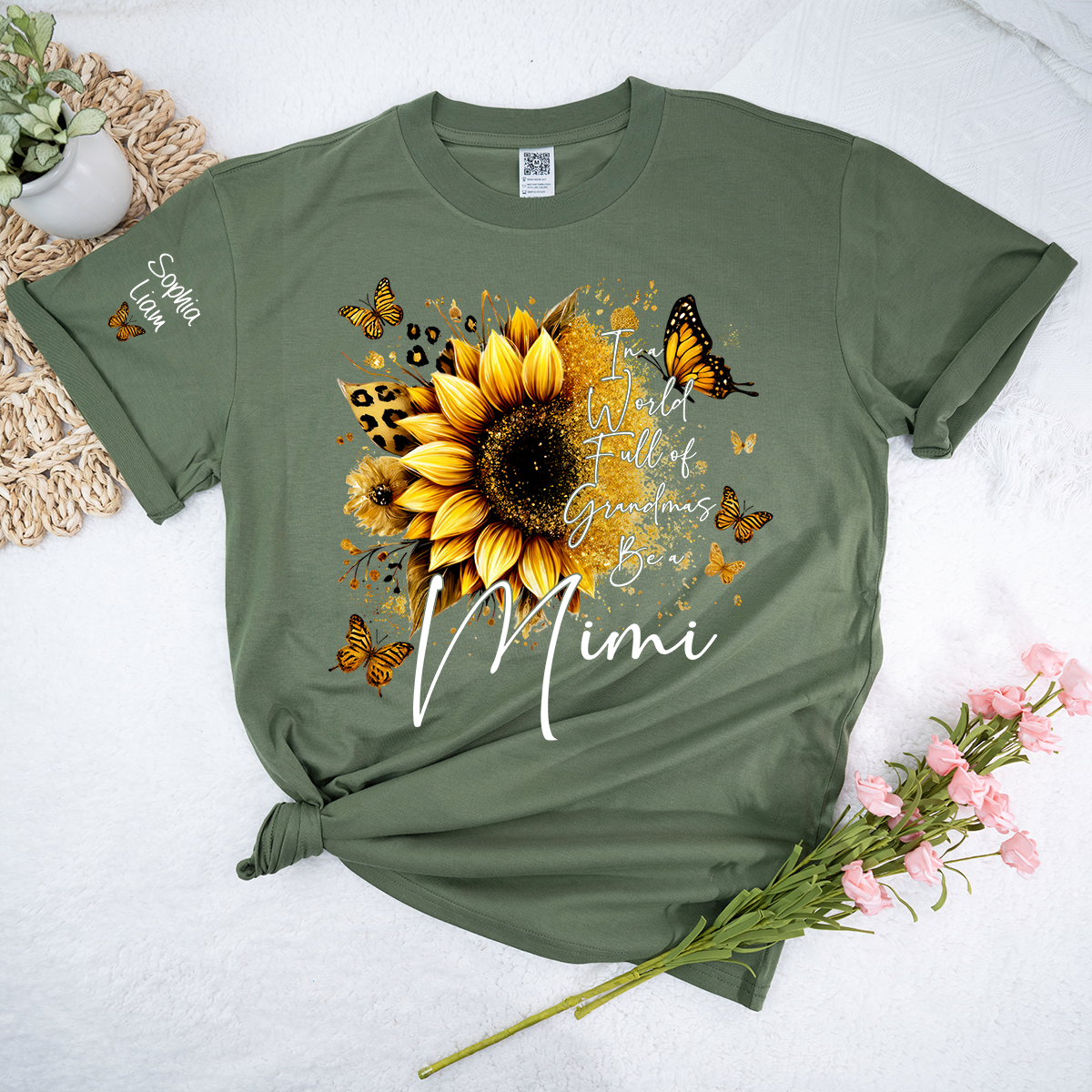 In a World Full of Grandmas Be a MIMI T Shirt, Personalized with Family Names, Sunflower and Butterfly Design, Ideal Gift for Mimi