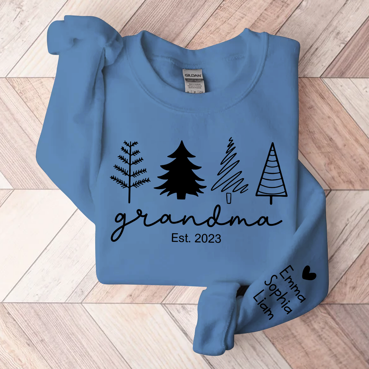 Christmas Tree Sweatshirt, Custom Grandma Est & Kids, Grandma Gift TH Sweatshirt
