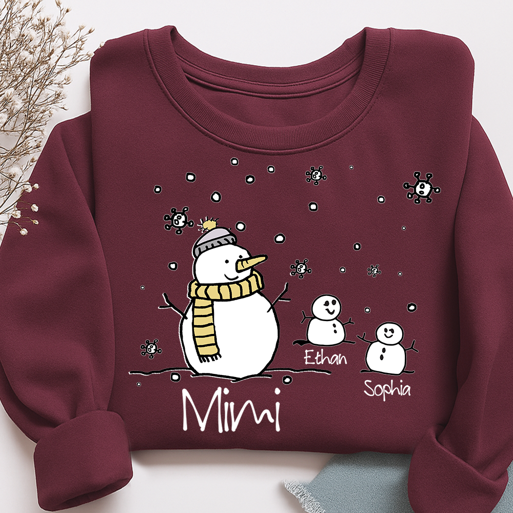 Personalized Christmas Snowman Sweatshirt, Gifts for Grandma, Custom Grandma and Grandchild Names