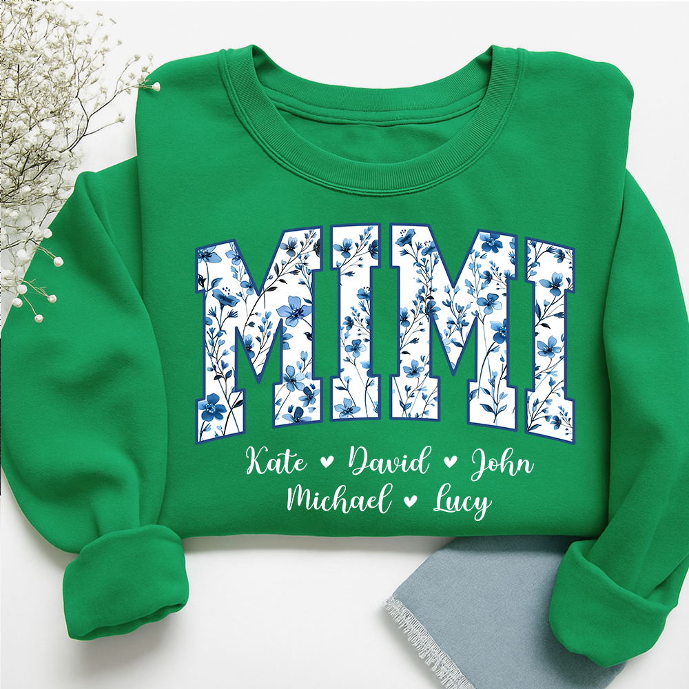 Personalized Blue Mimi Sweatshirt,Gift For Custom Grandma and Kids
