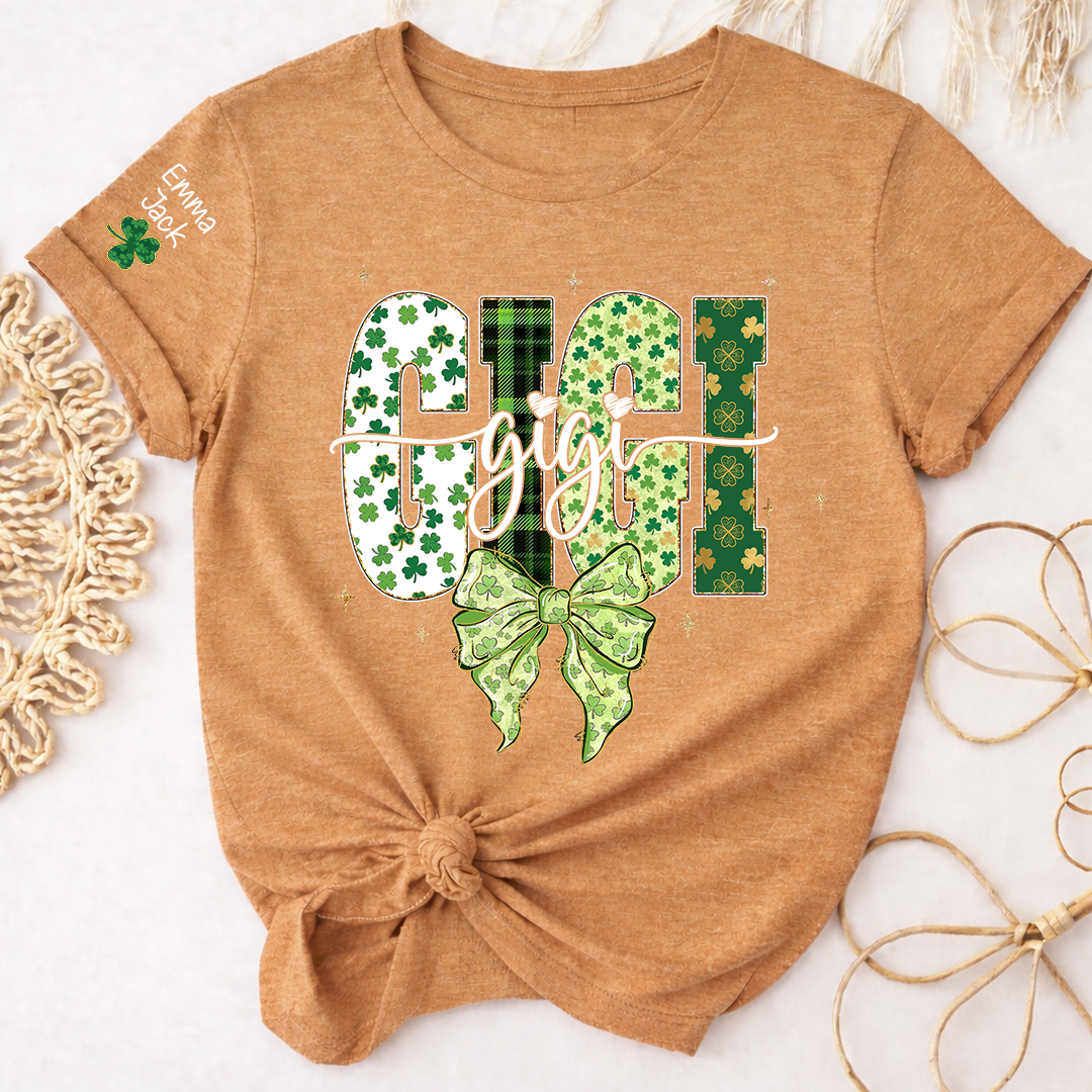 Gigi St Patrick’s Day Shirt, Shamrock Bow Green Family,T-Shirt For Gift Grandma And Kids