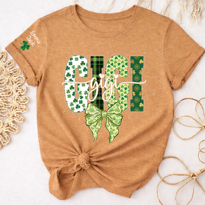 Gigi St Patrick’s Day Shirt, Shamrock Bow Green Family,T-Shirt For Gift Grandma And Kids