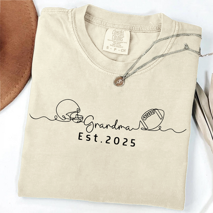 Comfort Colors® Custom Football Helmet and Ball Graphic Tee, Grandma Est. 2025 T-Shirt