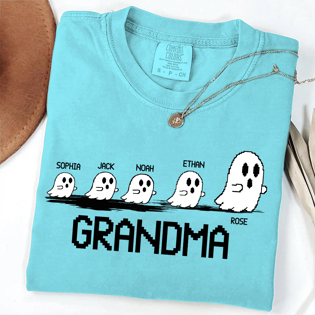 Comfort Colors® Custom Ghost Family T-shirt, Grandma Halloween with Kids Names